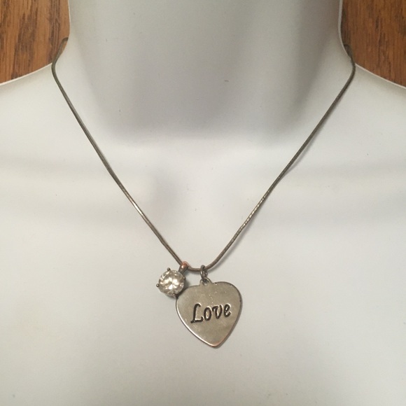 LOVE & Rhinestone Charm Necklace - Picture 3 of 5